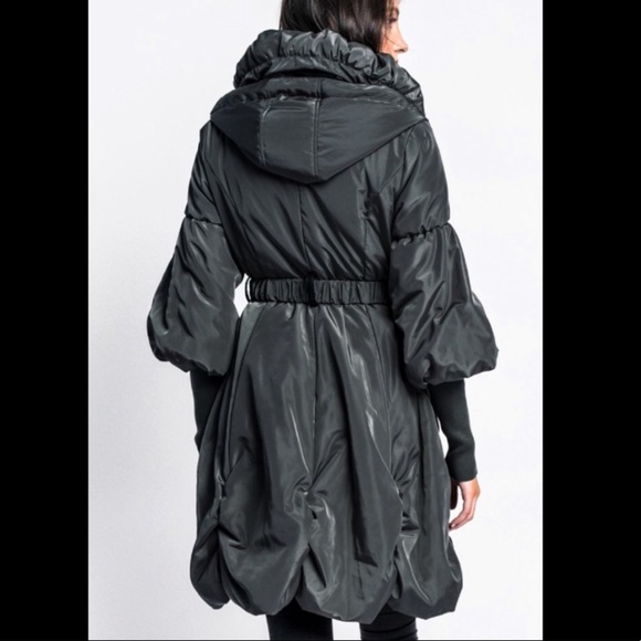 PINK MARTINI Abi Coat green metallic knit sleeves removable hood ruffle coat - Picture 13 of 17